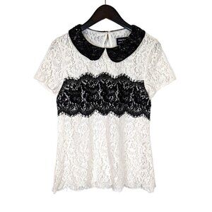 Anthropologie Peter Som x Made In Kind Blouse Lace Latitude Black & White US 8